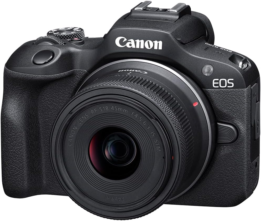 Canon EOS R100 Mirrorless Camera Two Lens Bundle 24.1MP 4K APS-C Beginner Camera Kit with RF-S 18-45mm + RF 75-300mm Lenses, 64GB Memory Card & Photo Editing Software