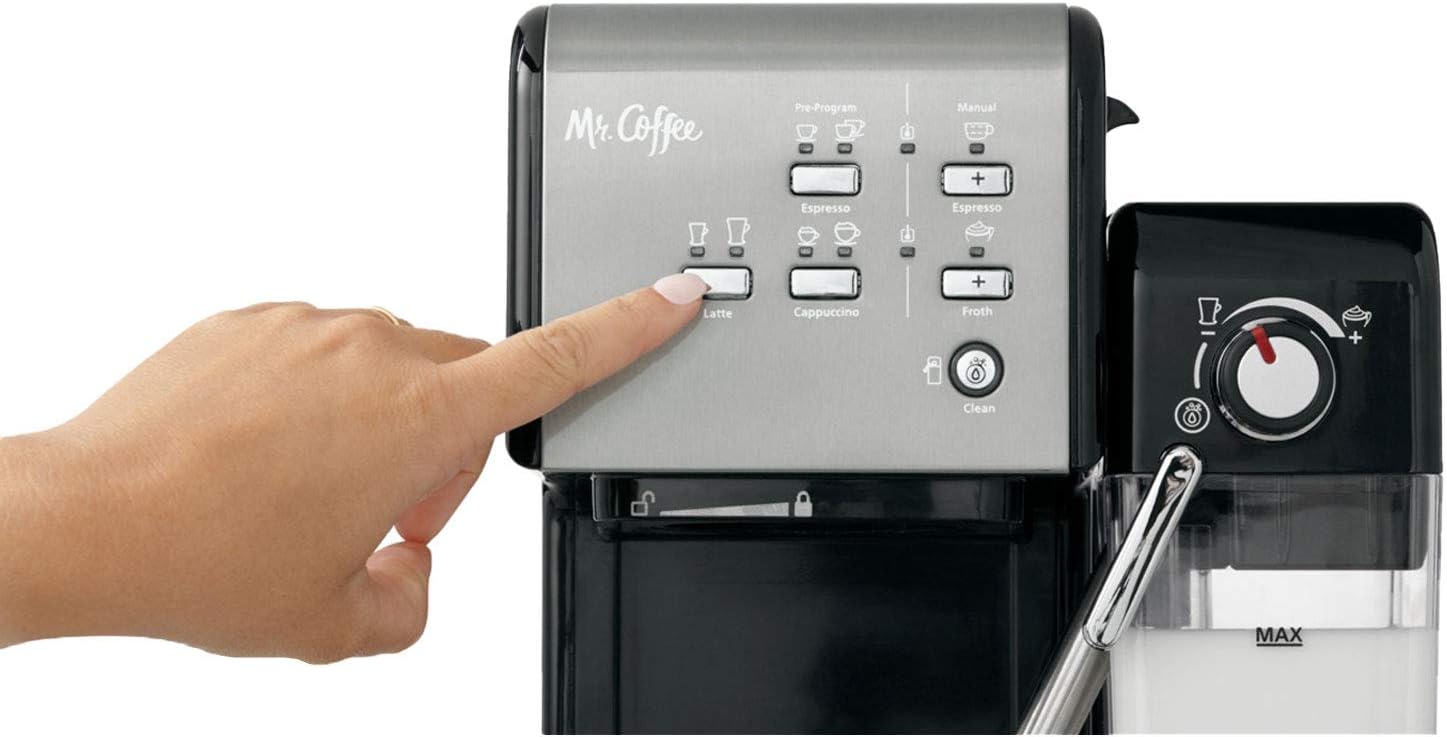Mr. Coffee One-Touch Coffee House Espresso and Cappuccino Machine in Black Stainless
