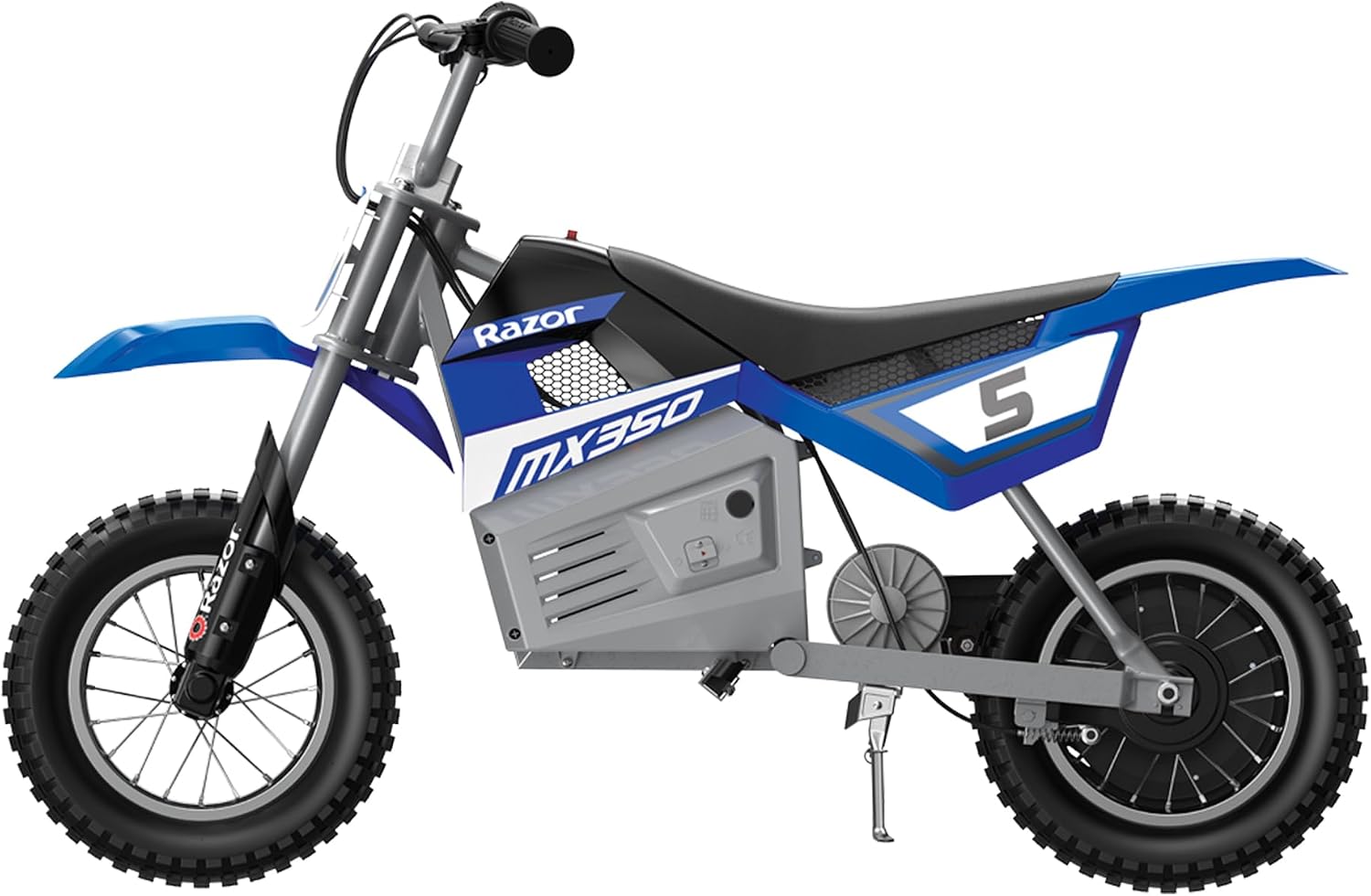 Razor MX350 Dirt Rocket Electric Bike for Kids Ages 8+, 140 lb Max Weight, Blue – 24V Battery, Up to 14 Mph, 30-Min Ride Time on High Speed, Twist-Grip Throttle, Spoked Wheels w/ 12' Pneumatic Tires