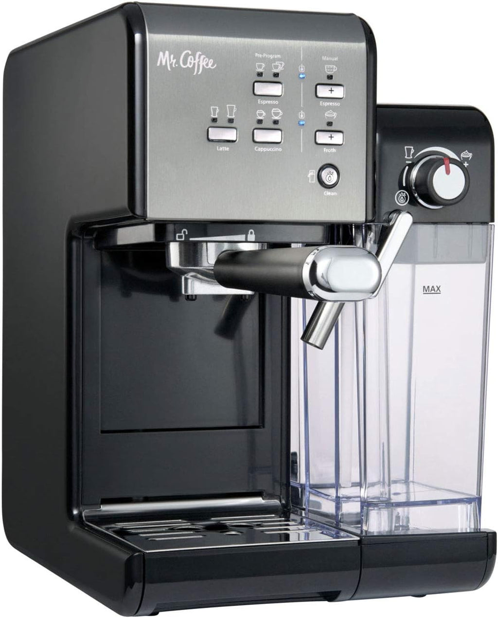 Mr. Coffee One-Touch Coffee House Espresso and Cappuccino Machine in Black Stainless