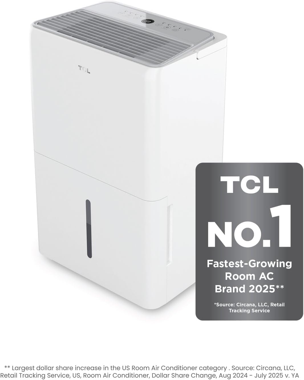 TCL 3000 Sq. Ft. Smart Dehumidifier, Energy Star Most Efficient 2024, Ultra-compact, 32 Pints Per Day, for Whole House, Basement, Bathroom & Bedroom, Compatible with Alexa/Google Assistant, (H32D44W)