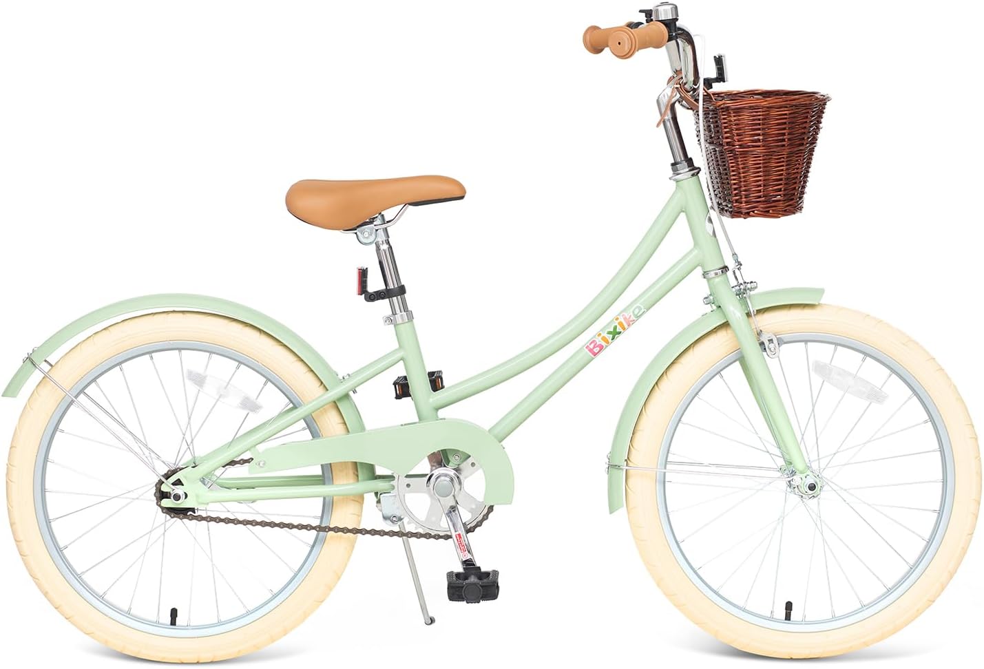 Bixike Retro Design Girls Bike with Basket and Coaster Brake for 3-13 Years Old Kids, 14 16 18 Inch Cruiser Bicycle for Toddlers with Training Wheels, 20 24 26 Inch with Kickstand, Multiple Colors