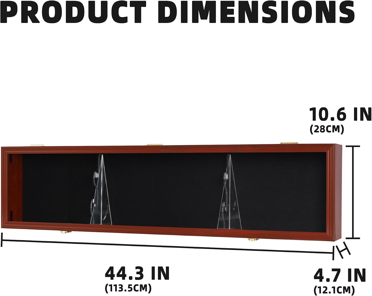Sword Display Case Cabinet Stand Holder Wall Rack Holds Military Saber or Samurai Sword Lockable UV Protection Door Black Felt Inside, with Mahogany Finish Frame