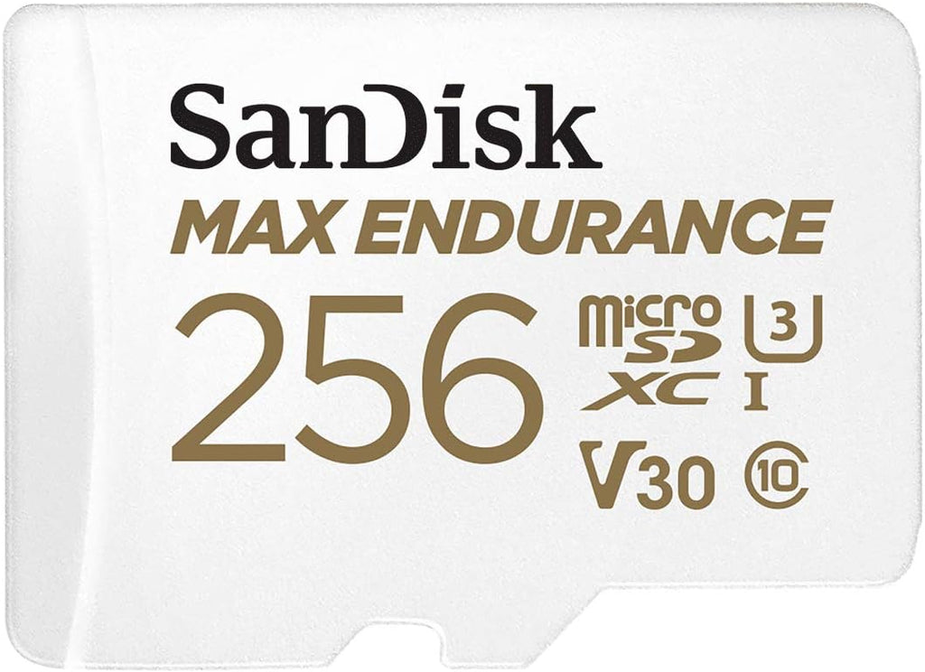 SANDISK 256GB MAX Endurance microSDXC Card with Adapter for Home Security Cameras and Dash cams - C10, U3, V30, 4K UHD, Micro SD Card - SDSQQVR-256G-GN6IA
