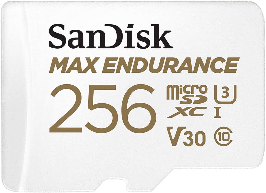 SANDISK 256GB MAX Endurance microSDXC Card with Adapter for Home Security Cameras and Dash cams - C10, U3, V30, 4K UHD, Micro SD Card - SDSQQVR-256G-GN6IA