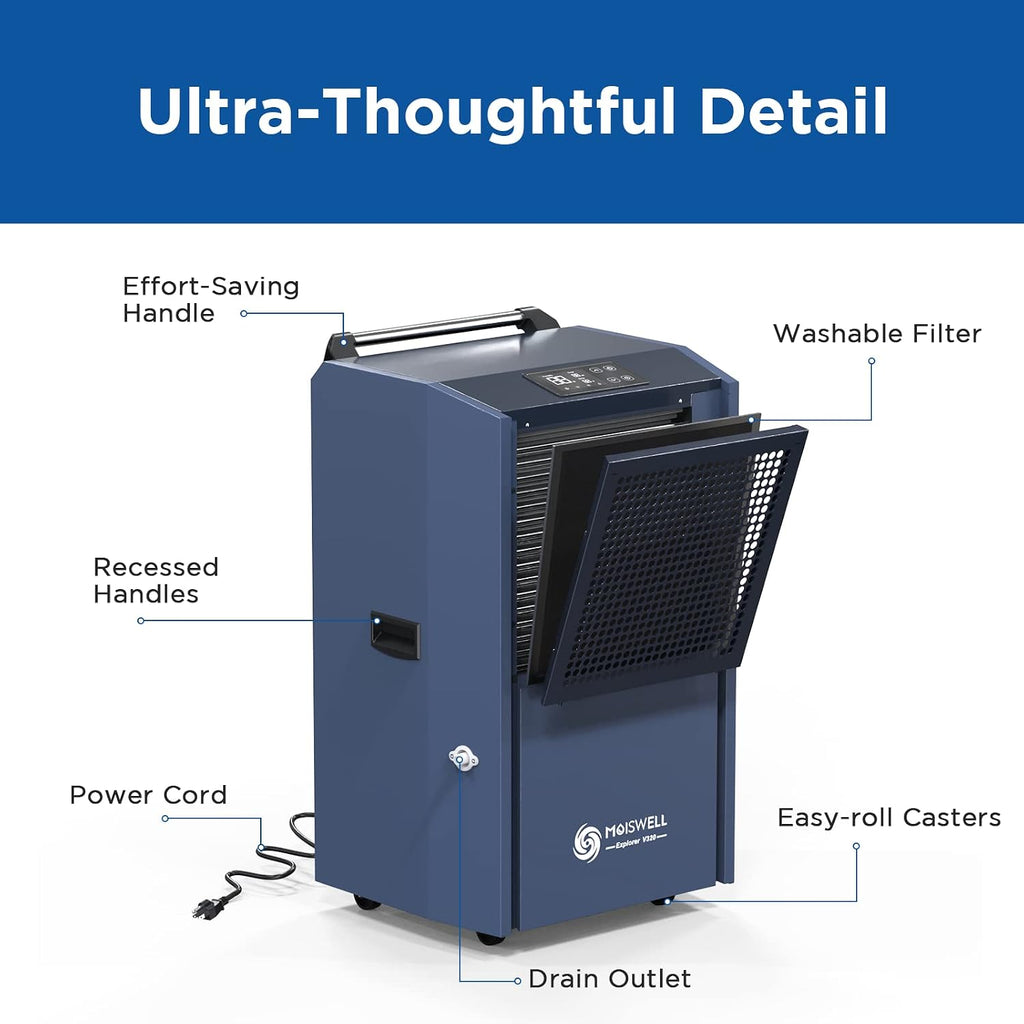 305 Pint Commercial Dehumidifier for Industrial Sites, Commercial-Grade Dehumidifiers with Drain Hose for Large Spaces Basements, Warehouse, Flood Water Damage Restoration