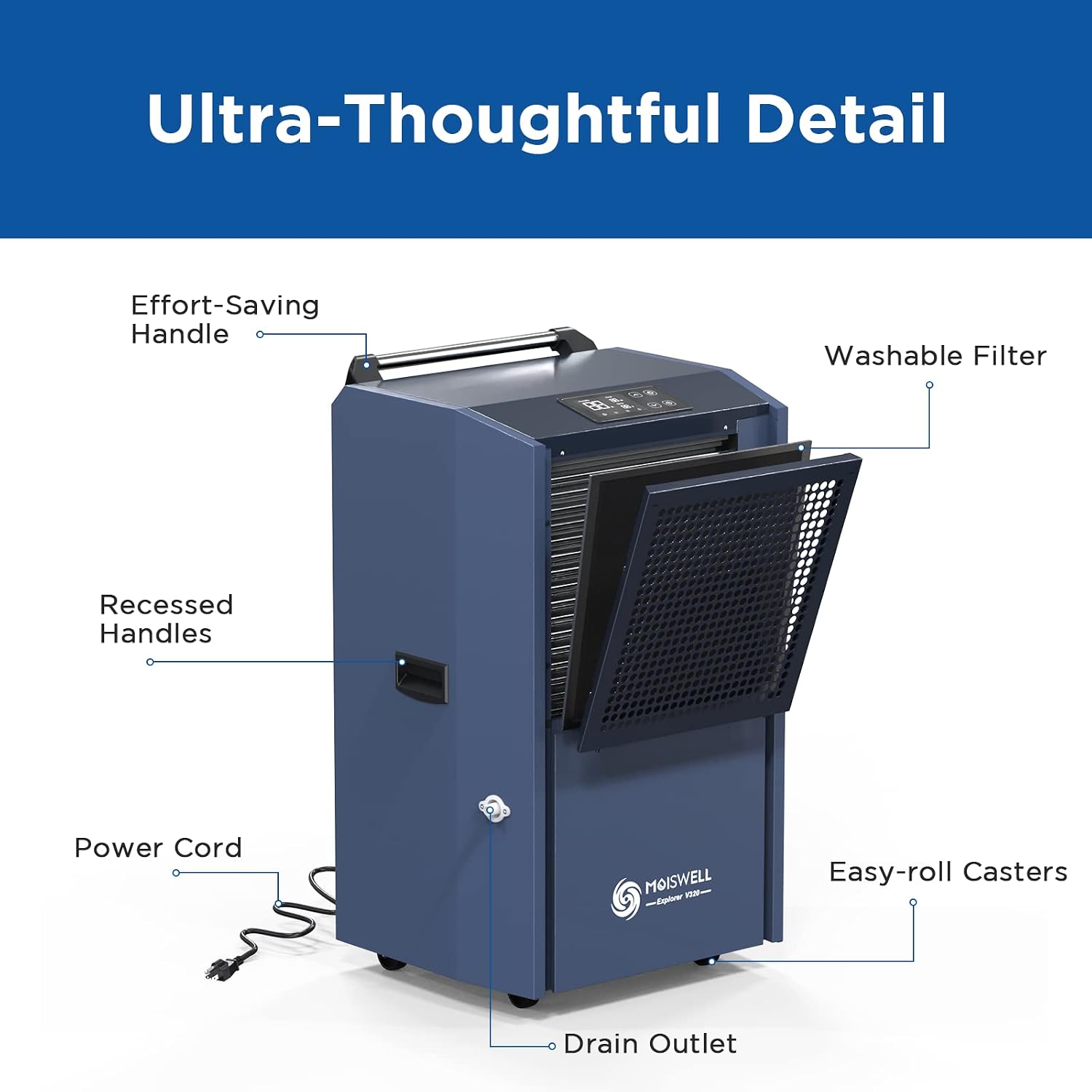 305 Pint Commercial Dehumidifier for Industrial Sites, Commercial-Grade Dehumidifiers with Drain Hose for Large Spaces Basements, Warehouse, Flood Water Damage Restoration
