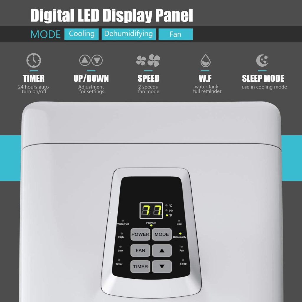 COSTWAY Ashrae 8000 BTU Portable Air Conditioner with Remote Control, Energy Efficient for Rooms Up to 400 Sq. Ft, Cooling, Dehumidifying, Fanning, Sleeping Mode, Time Settings, Clear LED Display
