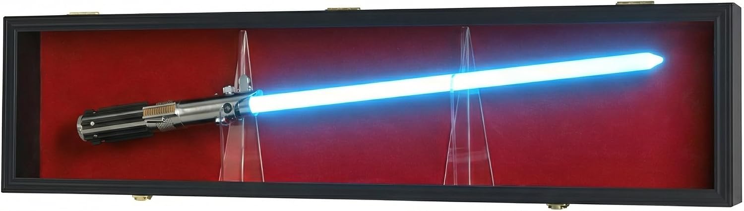 Sword Saber Display Case Cabinet Stand Holder Lightsaber Shadow Box Wall Mount Lockable with 98% UV Protection Red Color Felt (Black)