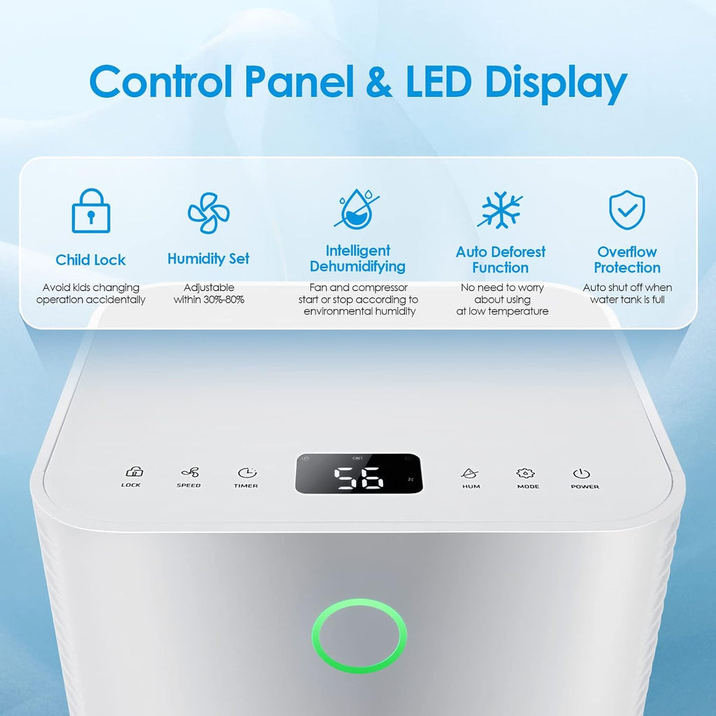 COSTWAY 2,000 Sq. Ft Dehumidifier for Home, 32 Pint Dehumidifier with 3 Modes, 2 Speeds, LED Touch Control Panel, 24H Timer Child Lock & Overflow Protection, Bedroom, Basement