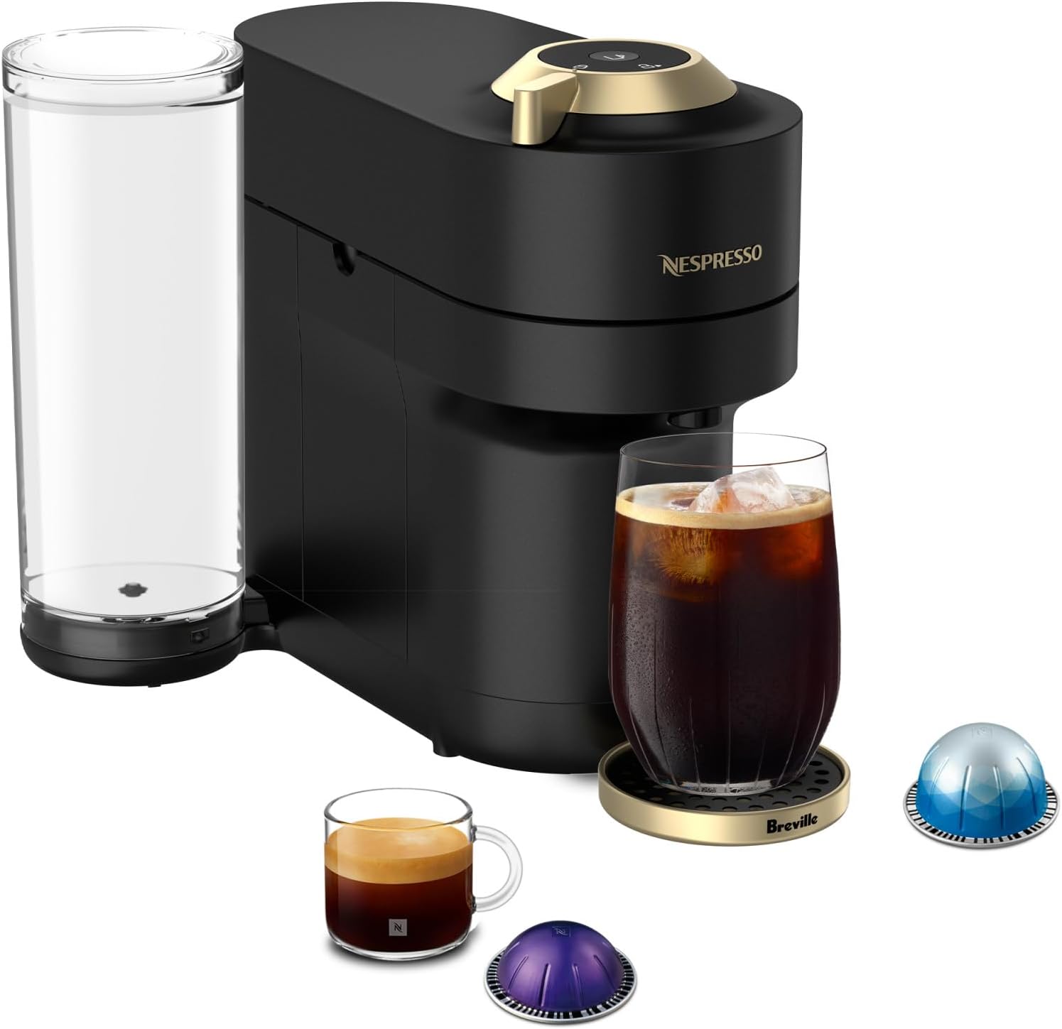 Nespresso Vertuo Pop+ Coffee and Espresso Maker by Breville, Matte Black Gold