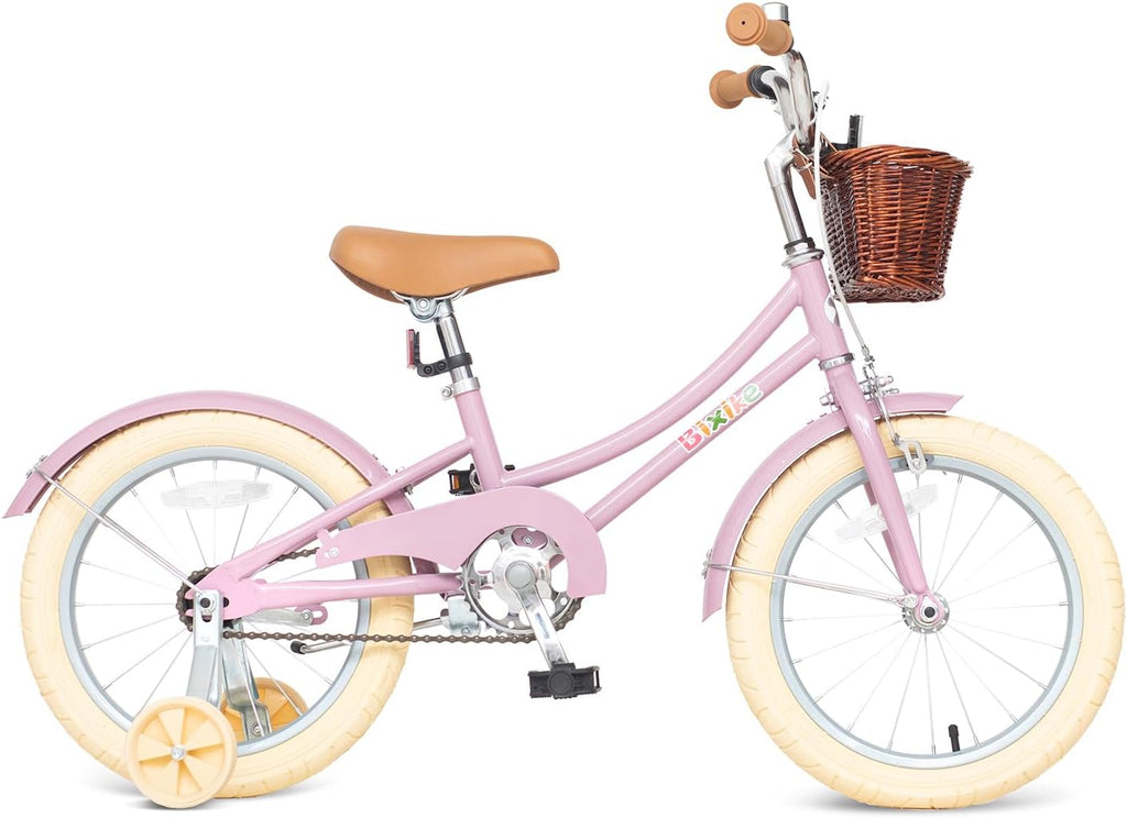 Bixike Retro Design Girls Bike with Basket and Coaster Brake for 3-13 Years Old Kids, 14 16 18 Inch Cruiser Bicycle for Toddlers with Training Wheels, 20 24 26 Inch with Kickstand, Multiple Colors