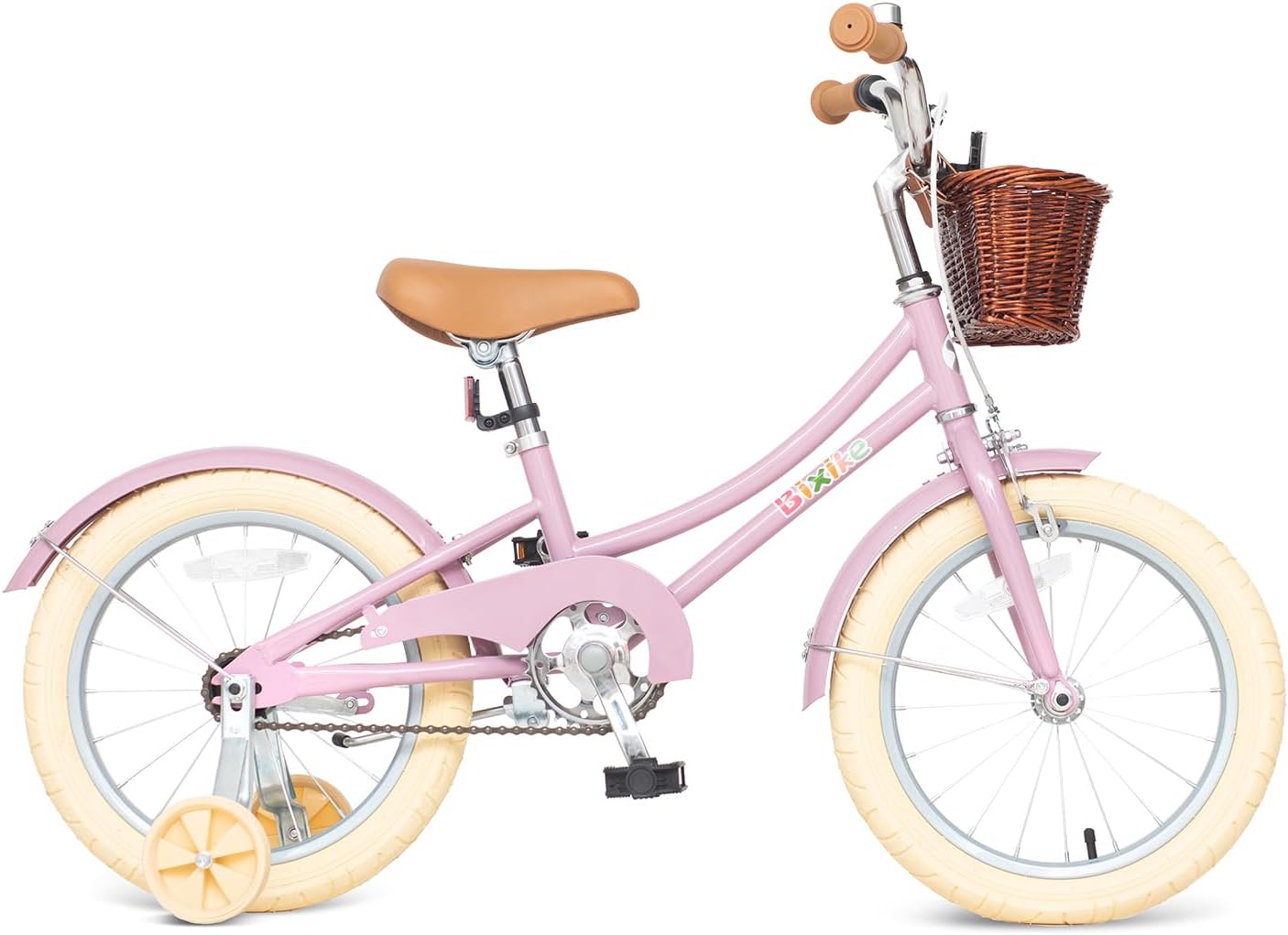 Bixike Retro Design Girls Bike with Basket and Coaster Brake for 3-13 Years Old Kids, 14 16 18 Inch Cruiser Bicycle for Toddlers with Training Wheels, 20 24 26 Inch with Kickstand, Multiple Colors