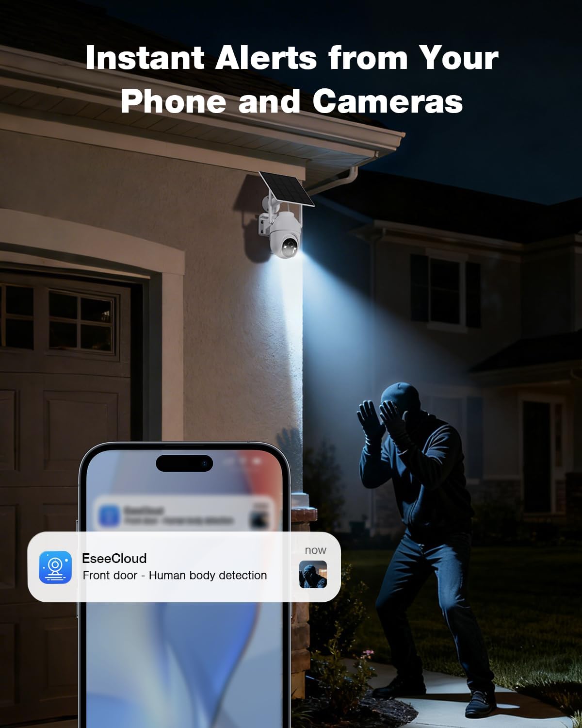 SEHMUA Solar Security Cameras Wireless Outdoor with Built-in Local Storage, No Subscription Required, Color Night Vision, 360° PTZ, 4MP Live View, Instant Alerts, Works 2.4G & 5G WiFi for Home System