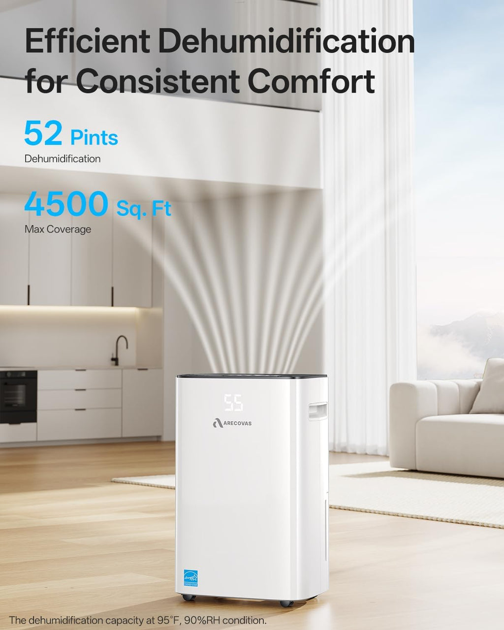 Dehumidifier for Basement, 52 Pints Dehumidifiers for Bedroom Bathroom Large Room Home, 4500 Sq.Ft Dehumidifier with Drain Hose, 2025 Energy Star Certificate, Humidity Control, 24H-Timer, Auto Defrost