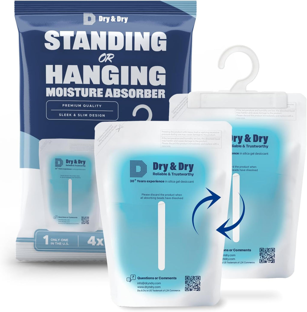Dry & Dry 100 Packs Hybrid Moisture Absorbers & Musty Odor Eliminator Dehumidifier to Control Excess Moisture for Basements, Closets, Bathrooms, Laundry Rooms. Moisture Absorbers