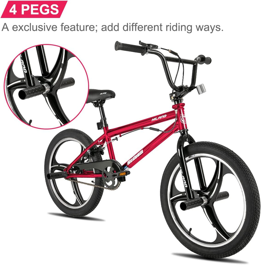 Hiland 20 Inch 3 5 Spoke Kids BMX Bike for Boys Girls Ages 5-12, 360 Degree Rotor Freestyle, 4 Pegs Single Speed Kid's BMX Bicycle, Multiple Colors