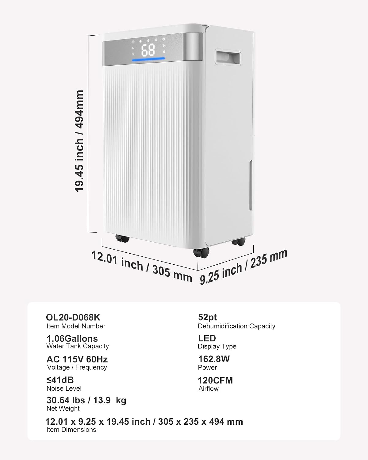 VEVOR 52 Pints Dehumidifier for Home & Basement, 4000 Sq.Ft Large Coverage, Drain Hose for Commercial & Industrial Use, Smart Humidity Control, Low Noise for Warehouses, Bathroom, Bedrooms & Storage
