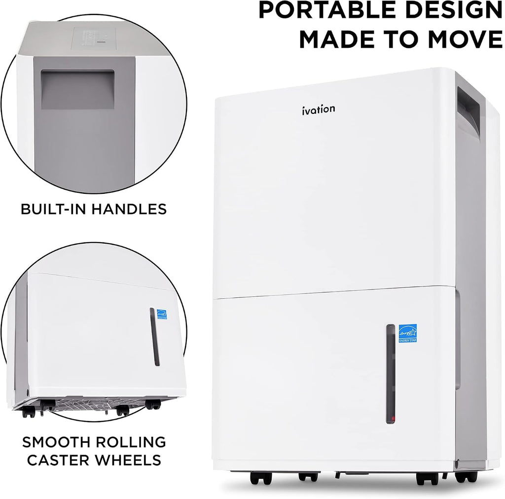 Ivation 4,500 Sq. Ft Energy Star Dehumidifier With Pump, Large Capacity Compressor De-humidifier for Big Rooms and Basements with Continuous Drain Hose Connector and Pump, Auto Shutoff and Restart