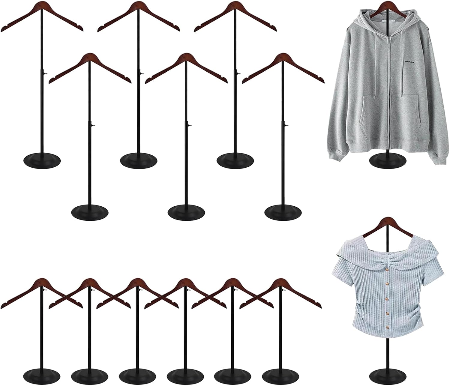 12 Pack T Shirt Display stand, Adjustable T shirt Shoulder Stand for Vendor Portable Hanging wooden Clothes Rack for Clothing Dress Jacket Coat Retail 17-31.5 Inch, Black