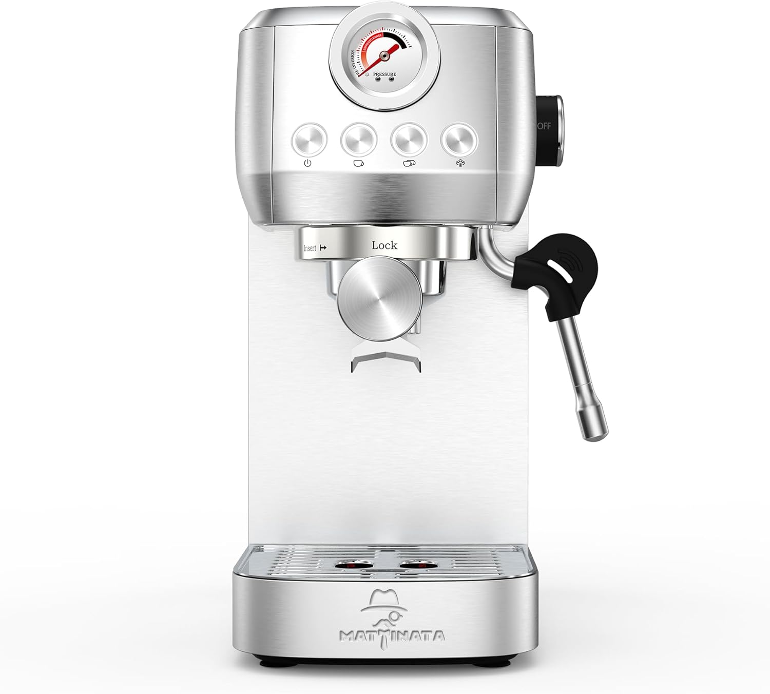 MAttinata CM1663 Espresso Machine, 20 Bar Compact Coffee Maker with Milk Frother Steam Wand for Cappuccino, Latte, Professional Pressure Gauge & 49oz Removable Water Tank for Home，Stainless Steel