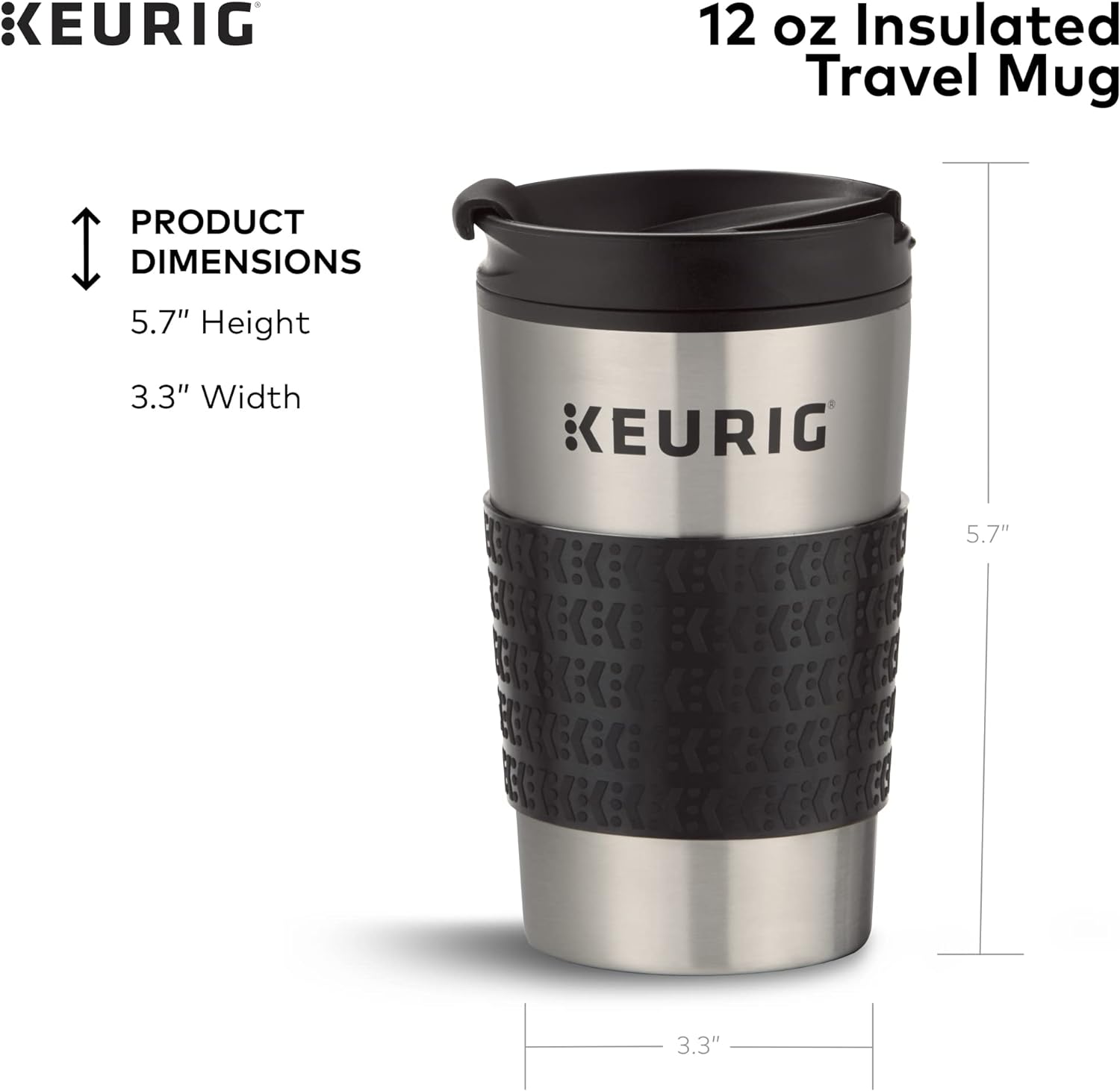 Keurig® K-Supreme Single Serve K-Cup Pod Coffee Maker, MultiStream Technology, Black & Travel Mug Fits K-Cup Pod Coffee Maker, 1 Count (Pack of 1), Stainless Steel