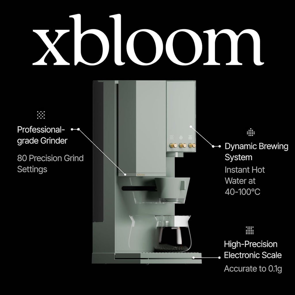 xBloom Studio Coffee Machine – Drip Coffee Maker with Built-in Grinder and Scale, 3 Automation Levels, App Connected Pour Over Coffee Maker for Specialty Coffee Lovers, Sage Green x Gold