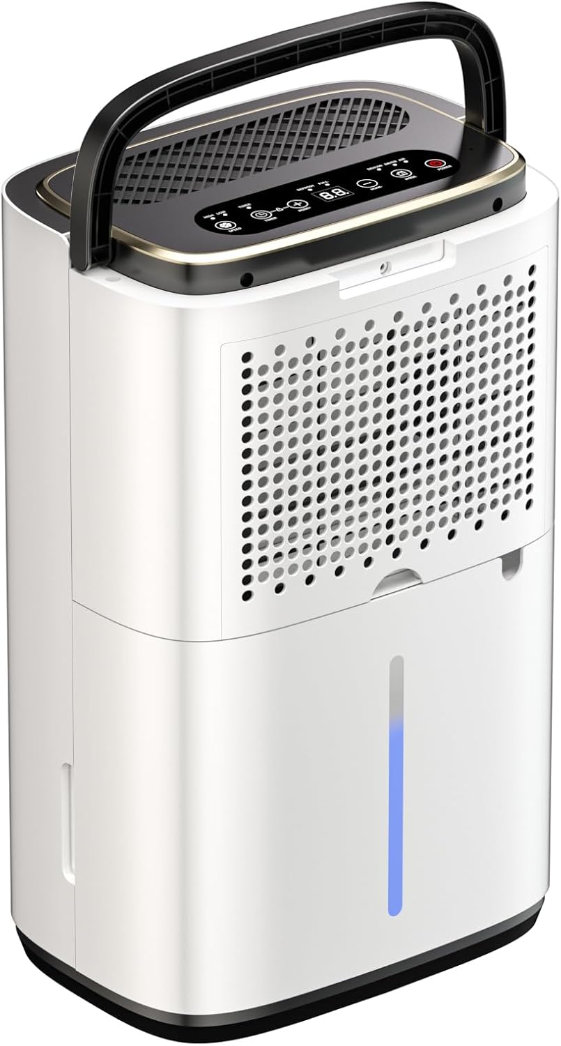 55 Pint Portable Dehumidifier with Drain Hose for Basements, 5,200 Sq. Ft. Dehumidifiers Auto Drain or Manual Drainage, Quiet Dehumidifier for Home with 6L Water Tank