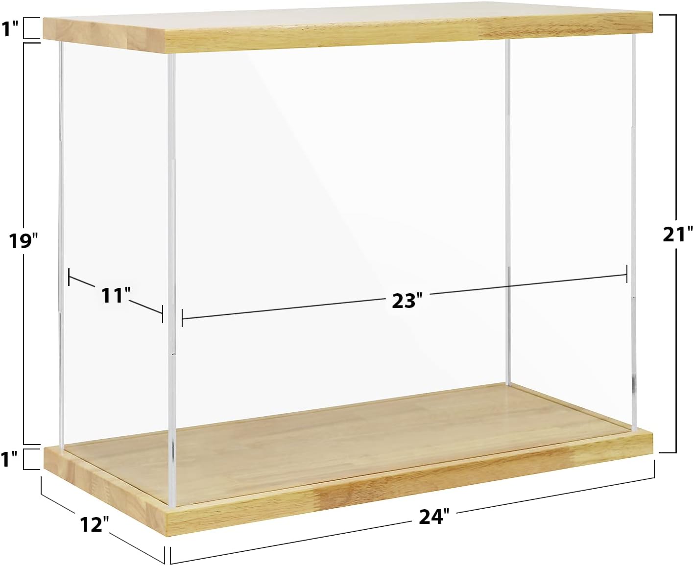 BenchPro Clear Acrylic Display Case for Trophy, Collectibles, Assemble Cube Display Box Stand Dust Proof Protection Showcase for Action Figures Toys. (1' Thick Wood, 21' H x 24' L x 12' D)