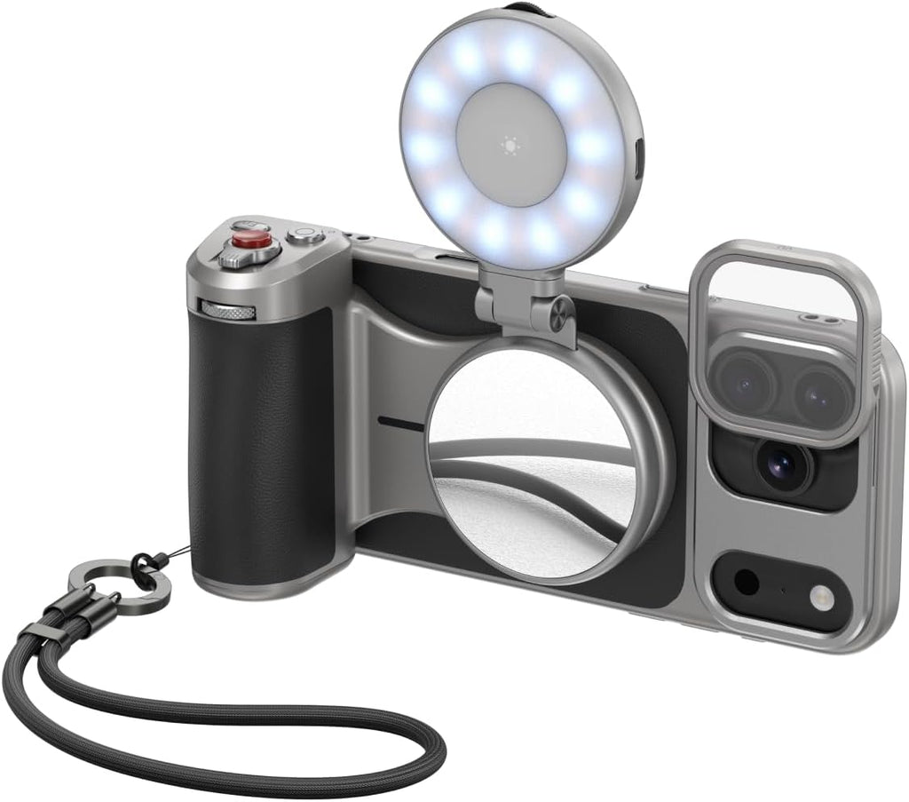 TELESIN Master Grip Universal for iPhone/MagSafe, Magnetic Phone Camera Grip with C03 Selfie Light Creator Kit Built 3200mAh Battery Wireless Charging -【Graphene Case Only for iPhone 17 Pro Max】