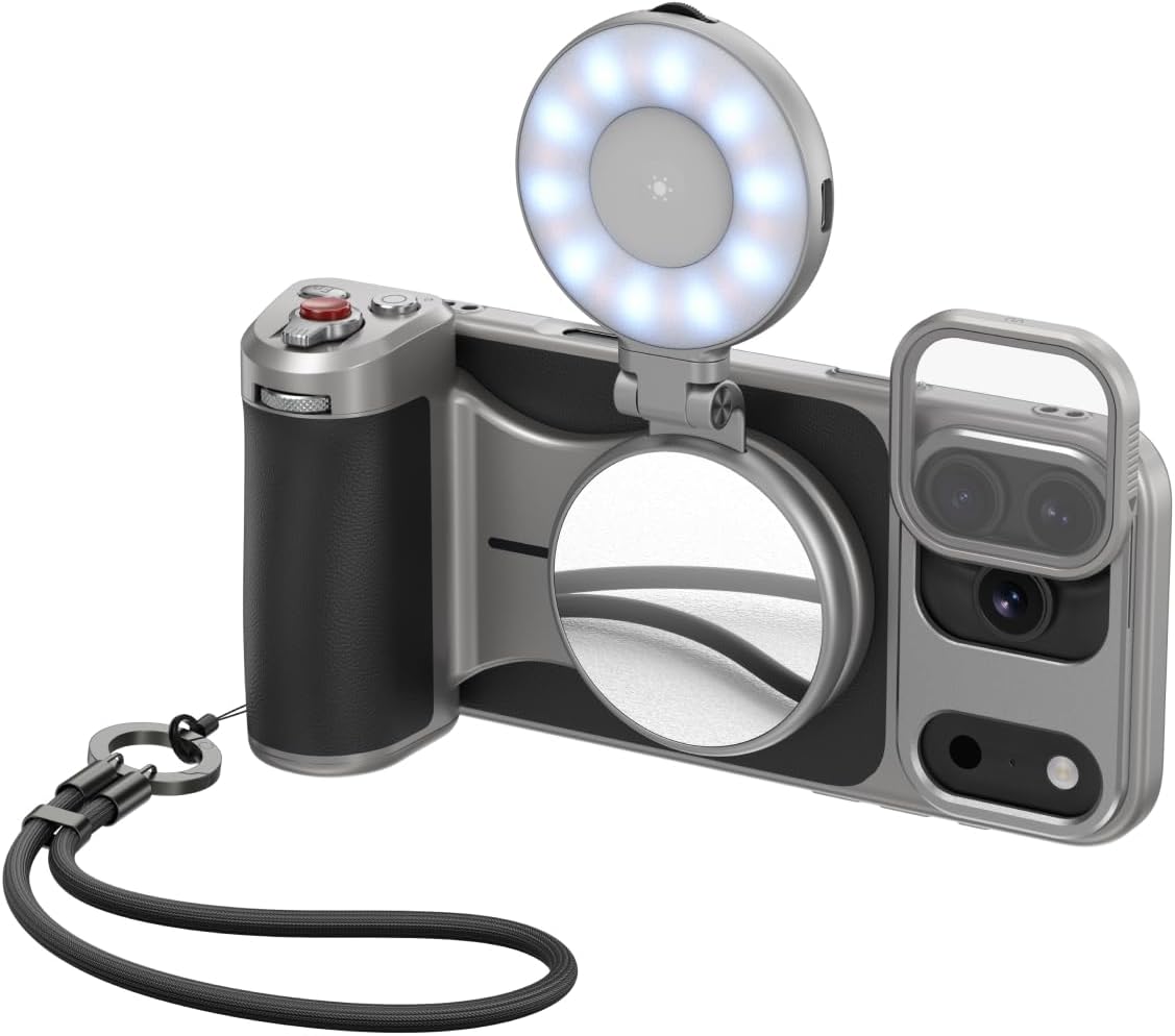 TELESIN Master Grip Universal for iPhone/MagSafe, Magnetic Phone Camera Grip with C03 Selfie Light Creator Kit Built 3200mAh Battery Wireless Charging -【Graphene Case Only for iPhone 17 Pro Max】