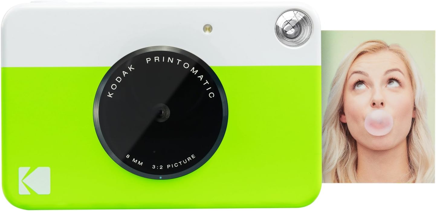KODAK Printomatic Full-Color Instant Print Digital Camera Colorful Photos On Zink 2x3' Sticky-Back Photo Paper 5MP Gift Bundle: Case + Zink 2x3' 20pk + Album + Stickers + Frames + Markers - Green
