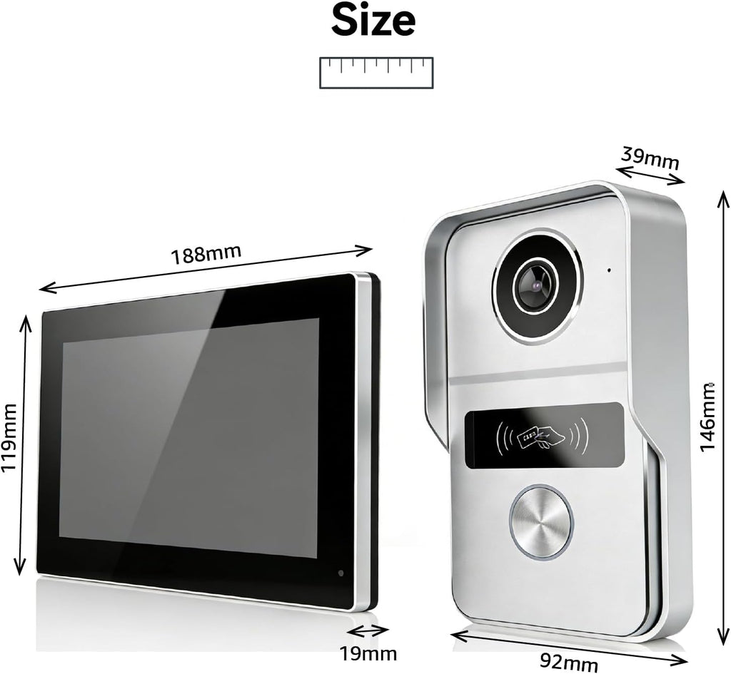 Wired Video Doorbell Apartment Intercom System, 1080P Doorbell Camera, 7-inch Touch Screen, Night Vision, Remote Unlock, Two-Way Intercom for Villa, Home, Office, with 1 Camera and 2 Monitors