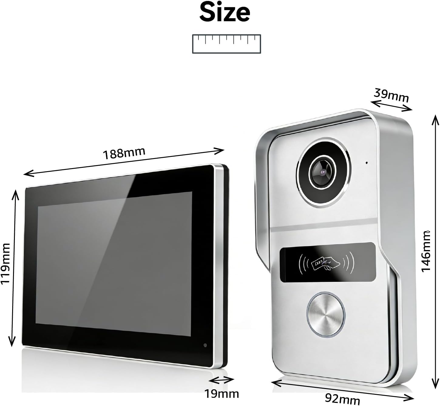 Wired Video Doorbell Apartment Intercom System, 1080P Doorbell Camera, 7-inch Touch Screen, Night Vision, Remote Unlock, Two-Way Intercom for Villa, Home, Office, with 1 Camera and 2 Monitors