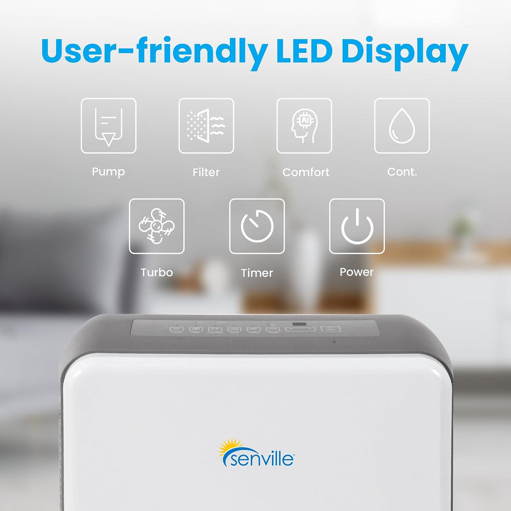 Senville 20 Pint Dehumidifier, Energy Star Certified, Washable Filter, Ideal for Basements, Bedroom, Living Space, Energy Star, Washable Filter, Up to 1,500 Sq. Ft., White