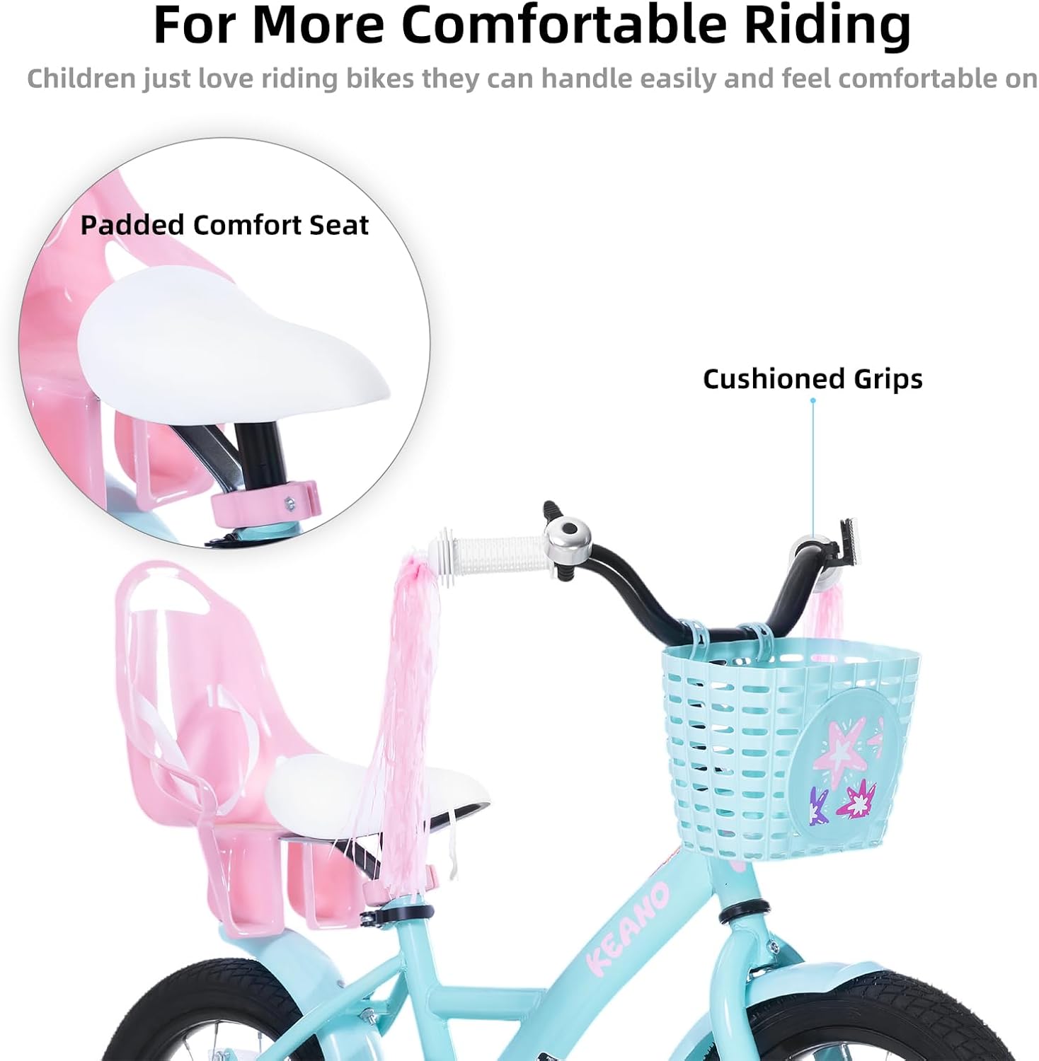 KEANO Zinnia 14 16 20 Inch Kids Bike for Girls Ages 3-10 Years, Girls' Bikes with Training Wheels, Streamers, Basket and Doll Seat, Children Bicycles