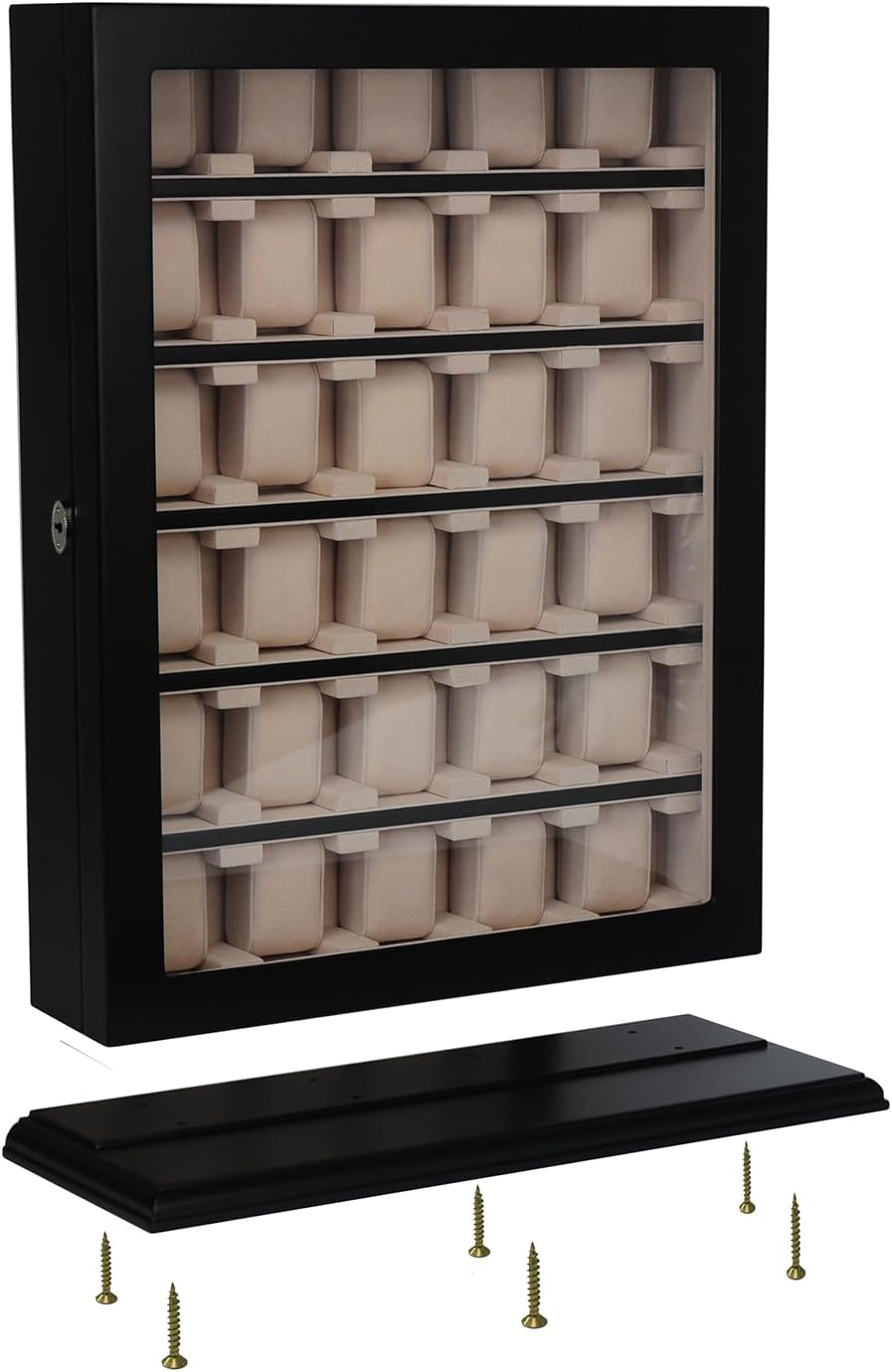 TIMELYBUYS 30 Piece Black Wood Watch Display Wall Hanging Case and Storage Organizer Box and Stand for Oversized Watches
