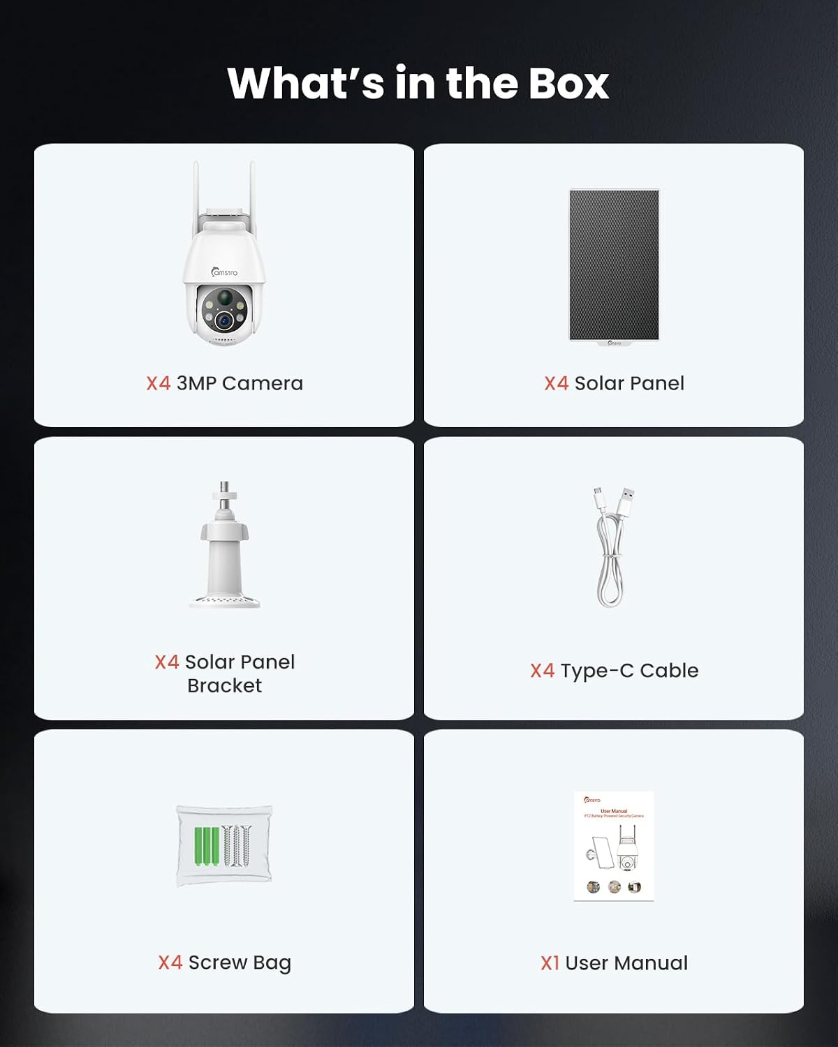 4pcs Solar Security Cameras Wireless Outdoor, 2K WiFi 6 Battery Cameras System, 360°View, PIR/AI Motion Detection, Color Night Vision, 2-Way Talk, IP66, Alexa/Google Assistant, No Monthly Fee