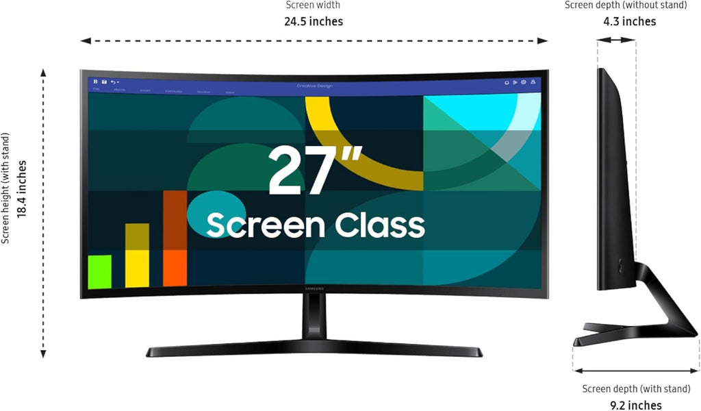 Samsung 27' Essential S3 (S36GD) Series FHD 1800R Curved Computer Monitor, 100Hz, Game Mode, Advanced Eye Comfort, HDMI and D-sub Ports, LS27D366GANXZA, 2024