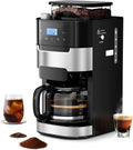 Drip Coffee Maker with Built In Grinder, 10-Cup Grind and Brew Coffee Machine Fully Automatic, Programmable with Brew Strength, Permanent Filter, Glass Carafe, 50oz Water Tank, Ideal for Home/Office