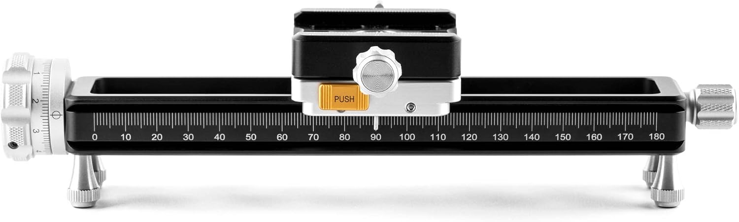 NiSi - NM-200S Macro Focusing Rail, Precision Focus Slider for Macro Photography , Universal Tripod Mounting, 360-Degree Rotating Clamp with Quick-Release Plate, Detachable Feet, Arca-Swiss Compatible