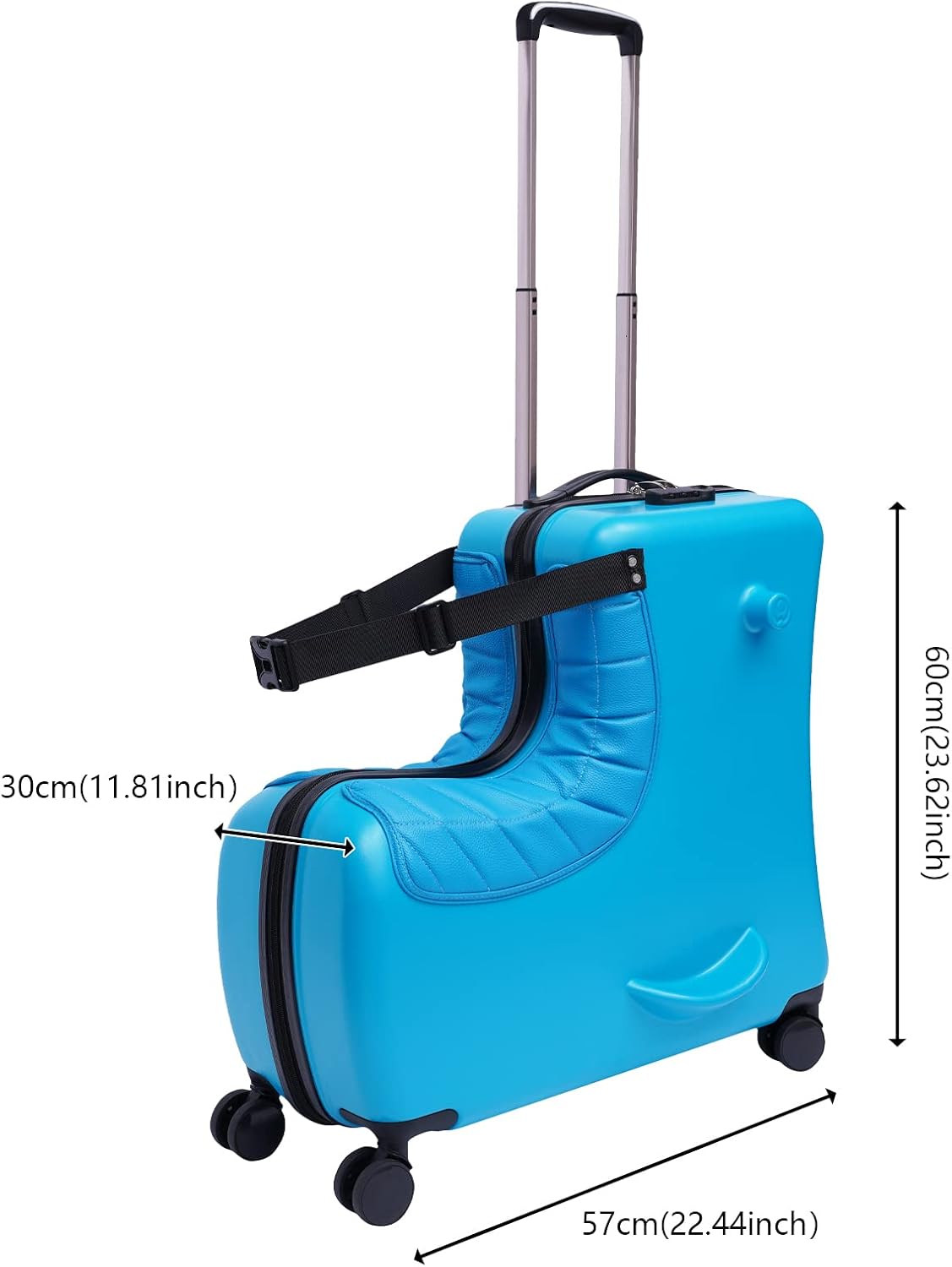 Kids Ride-on Luggage, 24' Carry-on Suitcase with Universal Wheels Trolley Luggage with Password Lock Unisex Riding Luggage for Travel (24', With Leather Cushion,Blue)