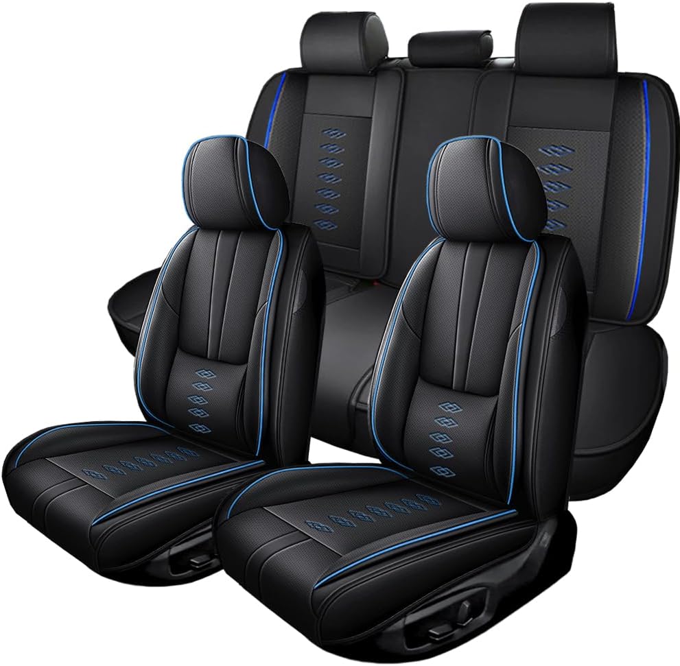 Full Set Seat Covers for Mini Countryman 2013-2024 2025,Leather Car Seat Cover,Soft Seat Cushion Covers with Airbag,Waterproof Automobile Seat Protectors for Countryman(Black Blue,Standard)