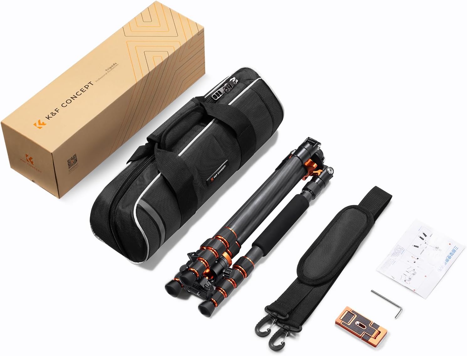 K&F Concept 68' Carbon Fiber Camera Tripod,Compact Tripods with Metal Ball Head,Quick Release Plate,Detachable Monopod 10KG Load for DSLR Cellphone Tripods(SA255C1) D255C4+BH-28L