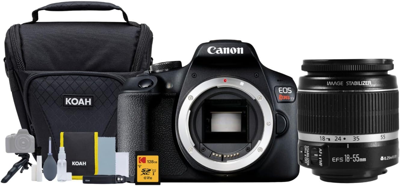 Canon EOS Rebel T7 DSLR Camera and EF-S 18-55mm is II Lens Kit Bundle with SD Card and Holster Camera Case and Accessories (3 Items)