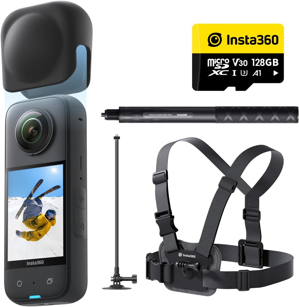 Insta360 X3 Snow Kit (New Version) - 360 Action Camera with 5.7K 360 Active HDR Video, 4K Single-Lens Camera, Waterproof, FlowState Stabilization, 2.29' Touchscreen, AI Editing, Wintersports