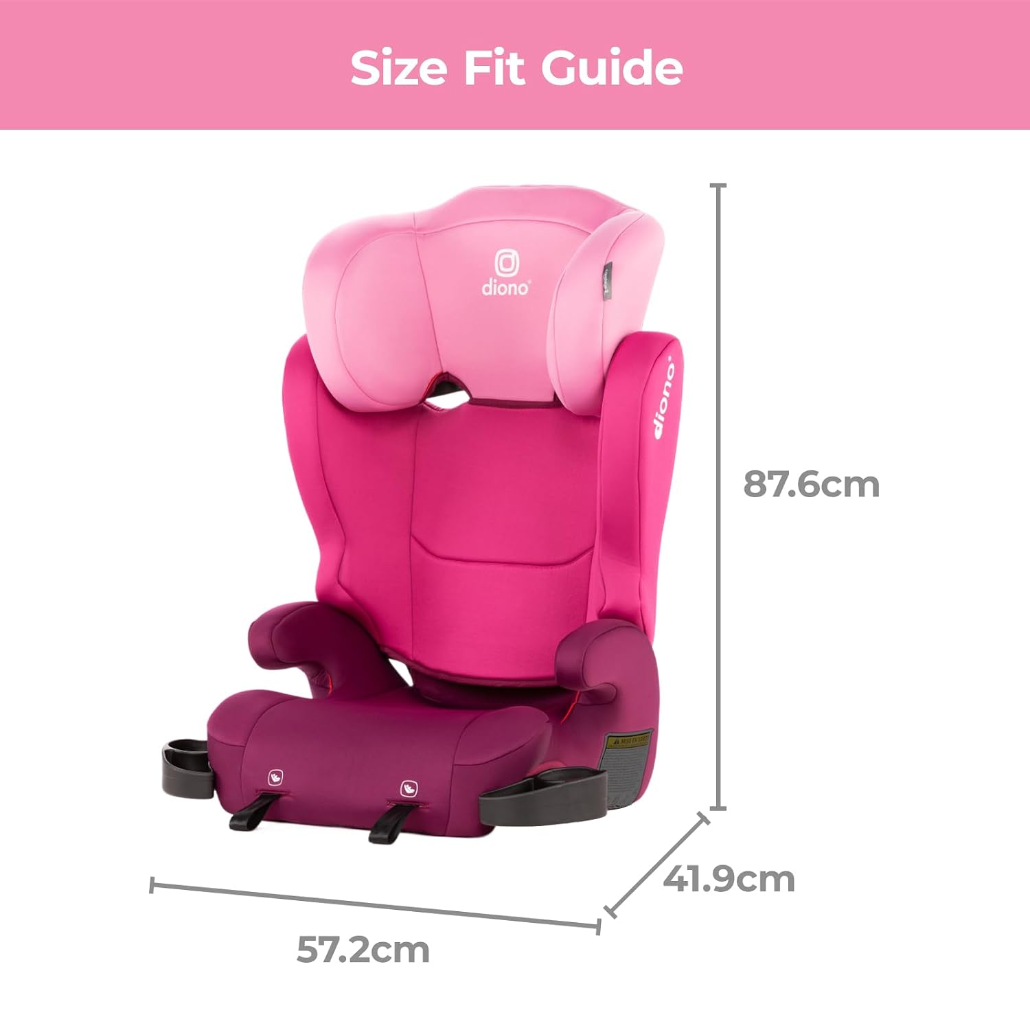 Diono Cambria LE, 2-in-1 Belt Positioning Booster Seat,Backless and High-Back Booster seat for Children from 40—120 lb,17' Wide,6 Headrest Positions,Lightweight with Latch,Pink
