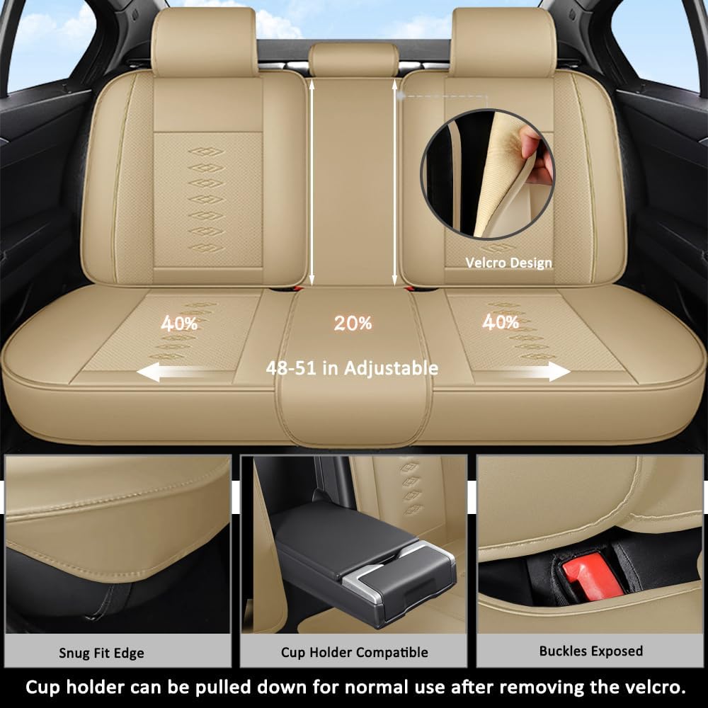 for Land Rover Discovery 1999-2024 2025 Leather Seat Covers,Waterproof Anti-Slip Car Seat Protectors,Soft Front&Rear Car Seat Cushions,Easy to Install Car Seat Covers(Beige,5 Seats)