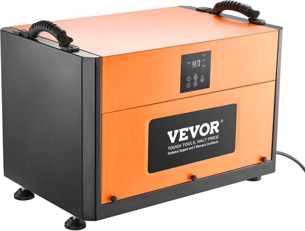 VEVOR 156 Pints Commercial Dehumidifier with Drain Hose, Portable Crawl Space Dehumidifiers for Basement Storage Room Industrial Grade, Auto Defrost/Drainage, Heavy-duty Galvanized Steel, LED Indicate