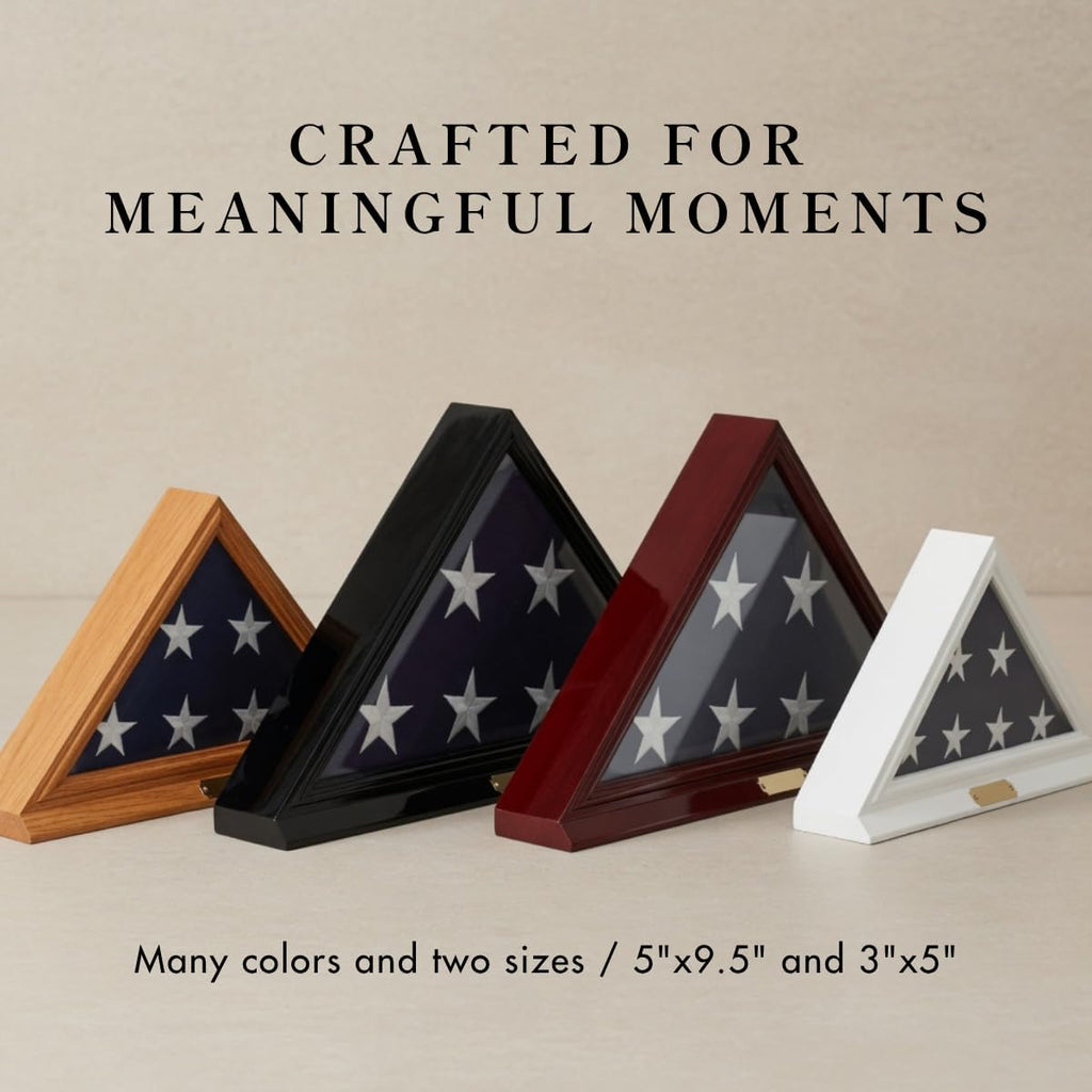 Bey-Berk Custom Personalized Solid Wood Triangle Glass Front Flag Display Case, Holds 5' x 9.5' Folded Funeral Flag or Burial Flag - Black